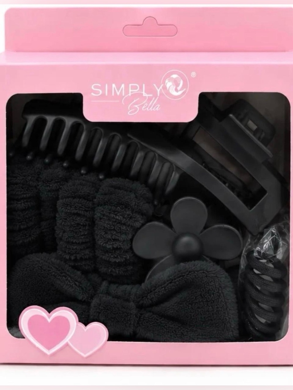 Simply Bella Black Spa Headband & Hair Clips Set